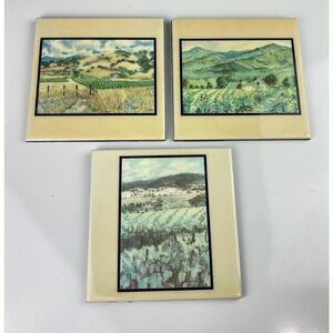 VTG Art Ceramic Tiles (3) A.R.T.Co "California Vineyards” by Ellie Marshall USA